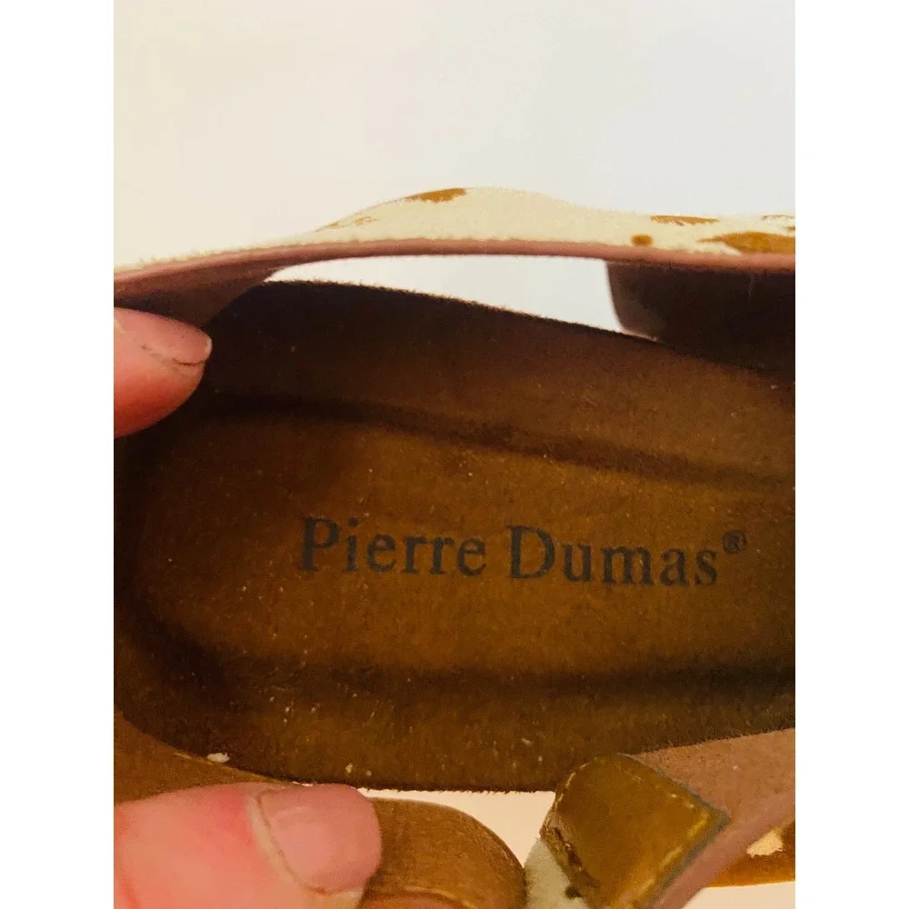 Pierre‎ Dumas Cow Print Platform Wedge Sandals Brown White Slingback 8.5M 751214